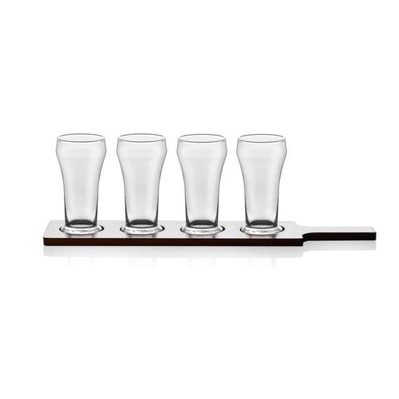 Libbey Craft Brews 4-piece Beer Flight Glass Set with Wooden Carrier - Picture 3 of 5